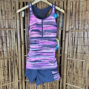 NWT Free Country 2 Piece Women's Bathing Suit Cantaloupe Cloud Gray Medium 8/10‎